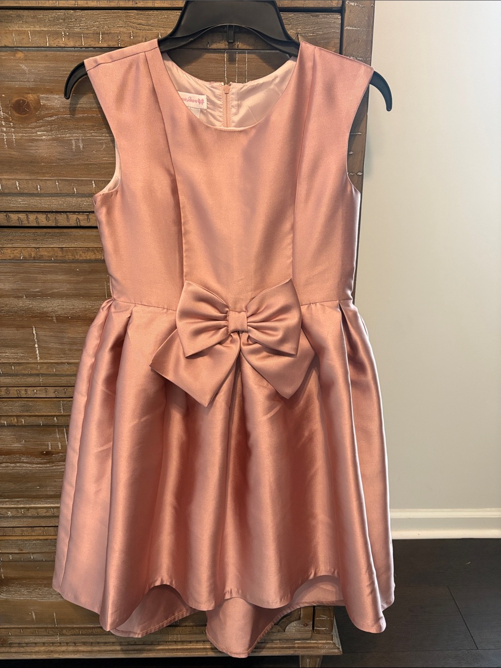 Bonnie Jean Rose Pink Satin Bow Formal Dress